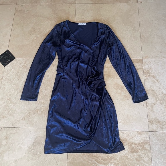 Lizabell Womens Blue Velvet Dress - Picture 1 of 4